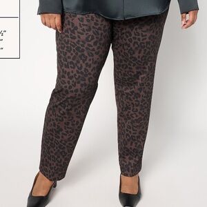 Susan Graver Petite Printed Ponte Straight-Leg Pants — Dark Mocha